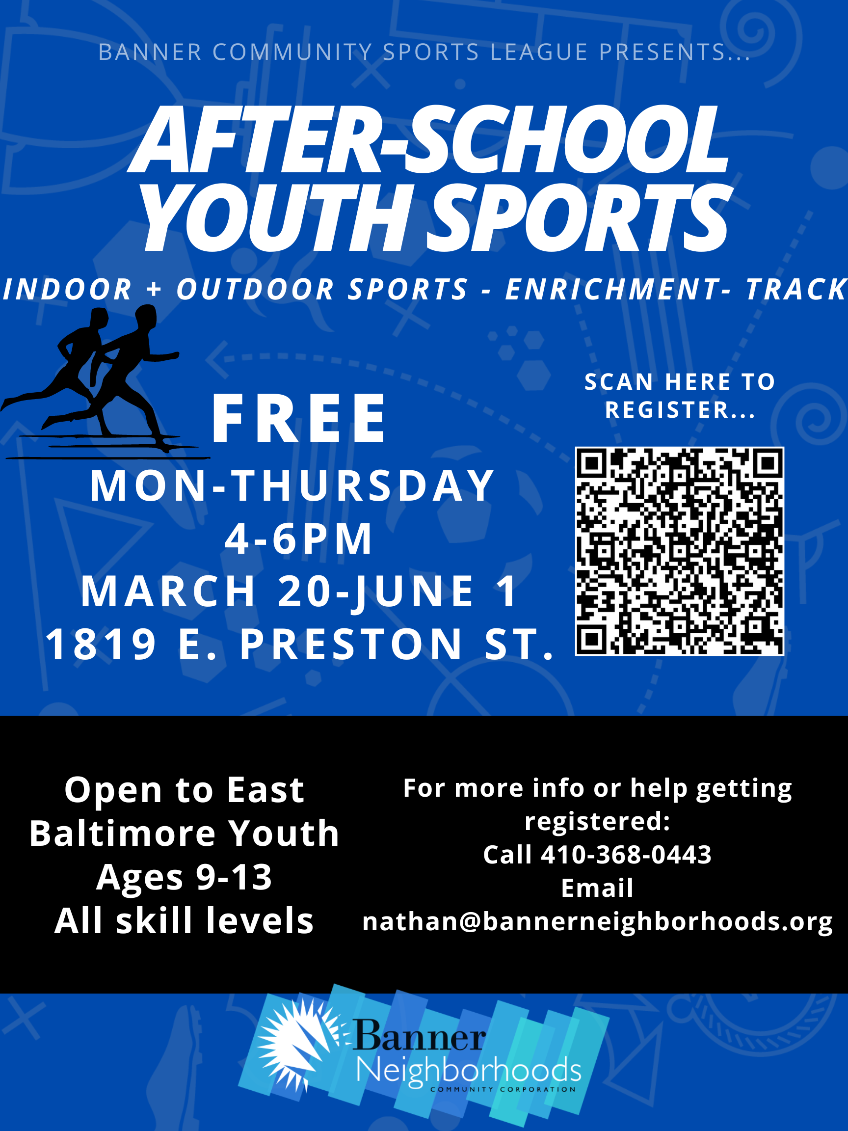 Afterschool youth sports program open to all East Baltimore children ages 9-13.